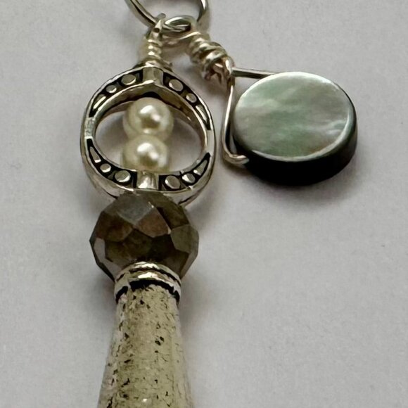 Necklace handmade silver carved cone clear gray crystal pearls OOAK - Picture 4 of 7